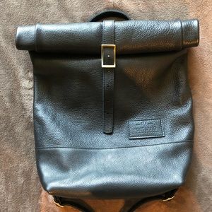Portland Leather Black Rolltop Backpack Rucksack